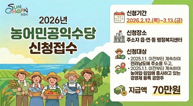순천시, 2026년 농어민 공익수당 ...