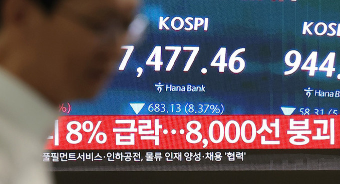 '검은 월요일' 코스피 하락에 7500 털썩… 원·달러, 1555.2원 최고치